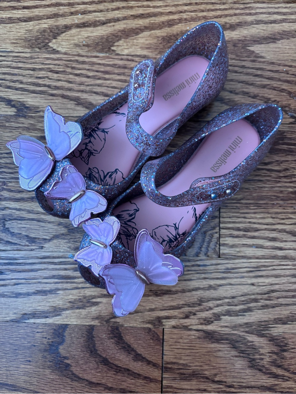 Mini Melissa Sparkle Pink Butterfly Mary Jane Flats